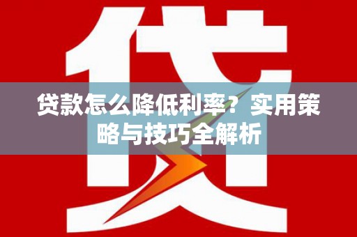 玄武贷款怎么降低利率？实用策略与技巧全解析